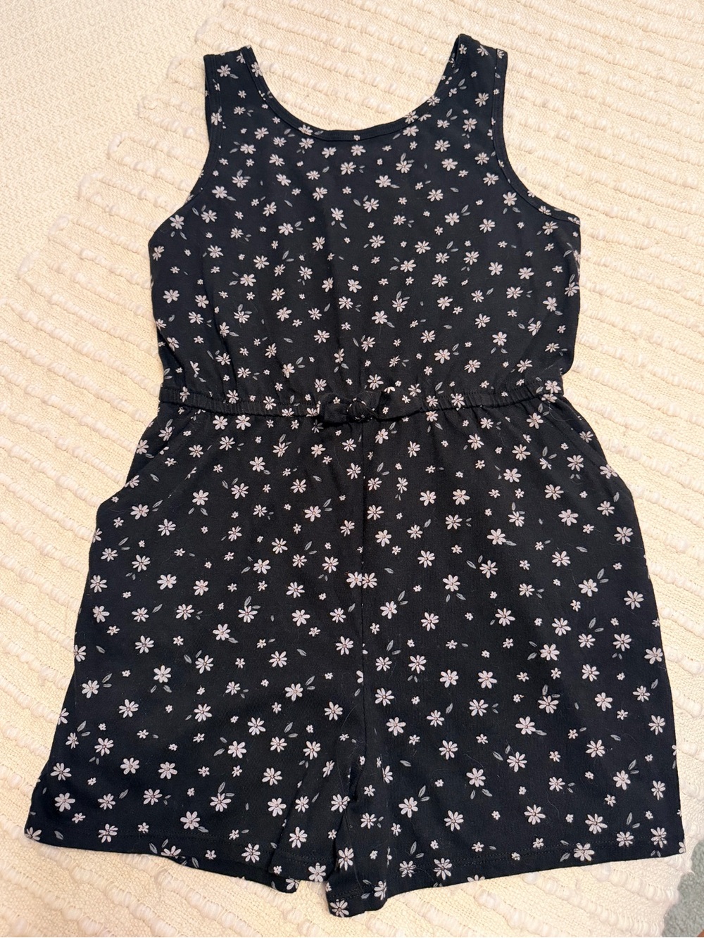 Girls' Black Floral Sleeveless Romper